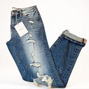 Kancan High Rise Distressed Skinny Jeans Paint Splatter Size 1 / 24 NWT